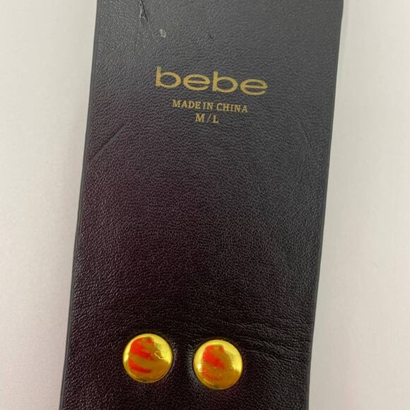 Bebe Womens Black Pleather Elastic Stretch Belt Rockstud Fashion Size M/L - Picture 5 of 7